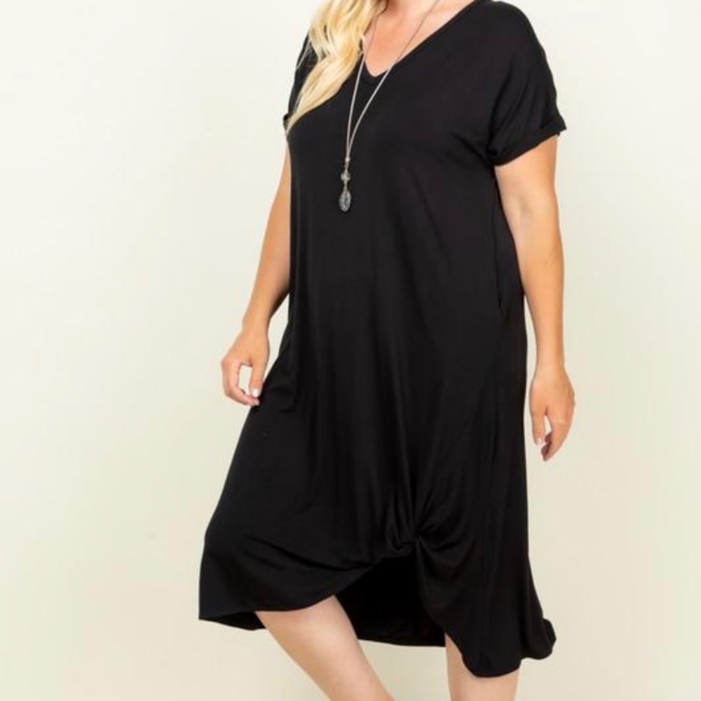 Black Jersey Side Twist Midi Dress